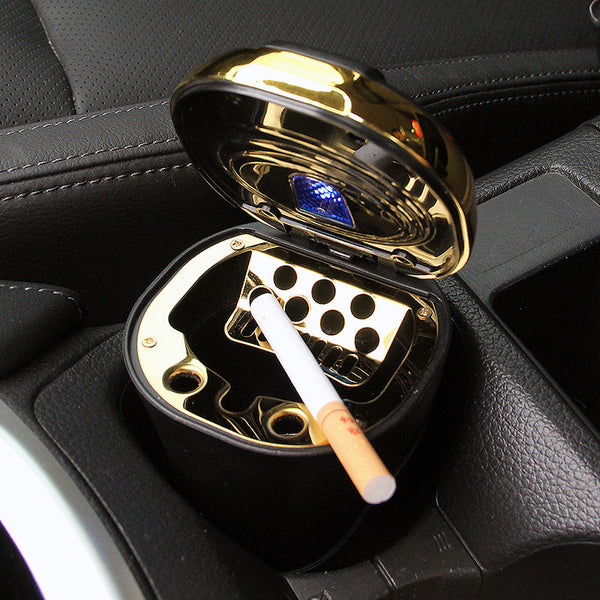 Push-pull Lighter Accessories Smokeless Detachable USB Rechargable Car Ashtray Home Portable Smell Proof With Lid LED Blue Light
