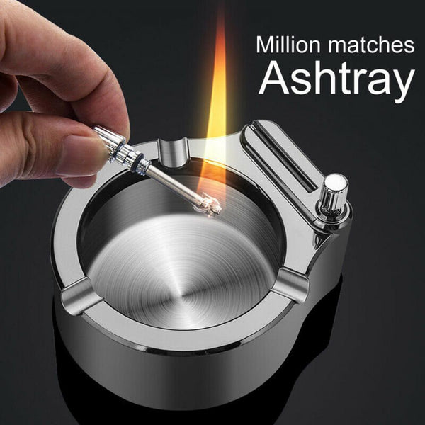Large Cigarette Ashtray With Permanent Match Lighter Fancy Metal Ash Tray Set For Weed Cool Ashtrays For Cigars Outdoor Indoor Decor In Home Office